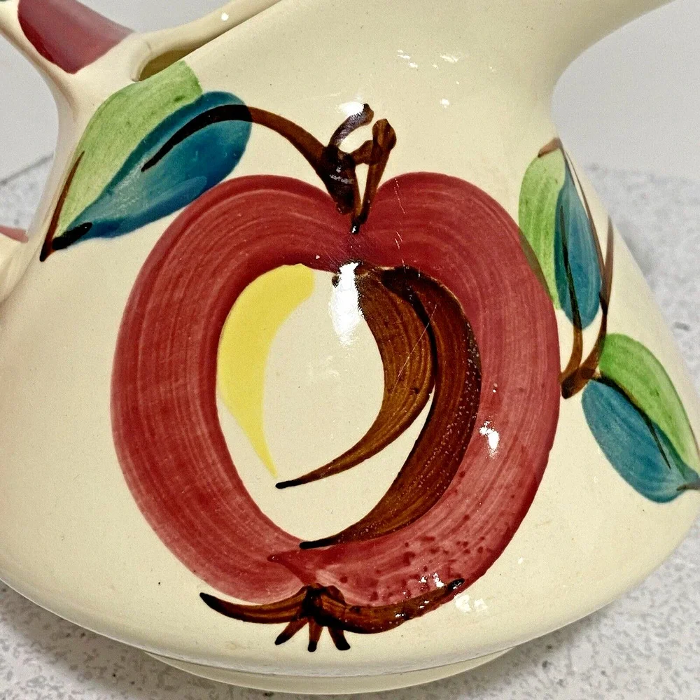 Vintage Purinton Pottery Apple Pattern 28 fl oz pitcher ice lip 1940s kitchen